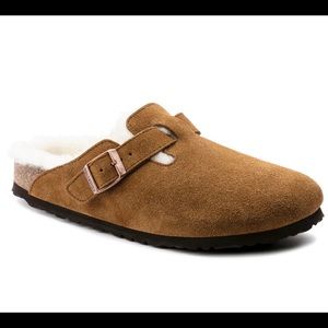 Birkenstock Boston shearling in Mink suede leather